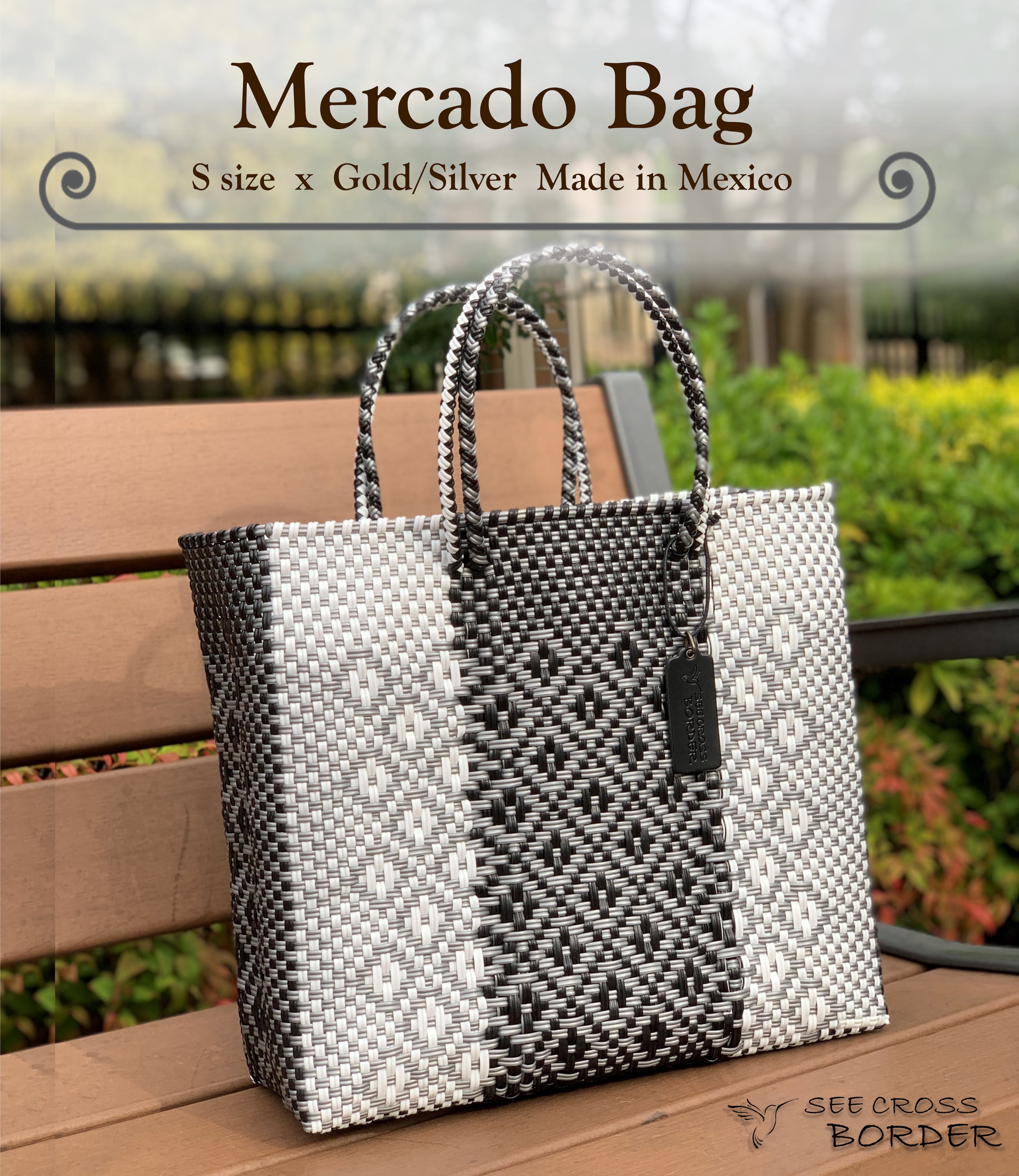 S Mercado Bag (Normal handle) White/Black/Silver | SEE CROSS BORDER  人気のおしゃれメルカドバッグ/職人が作ったハンドメイド品 powered by BASE