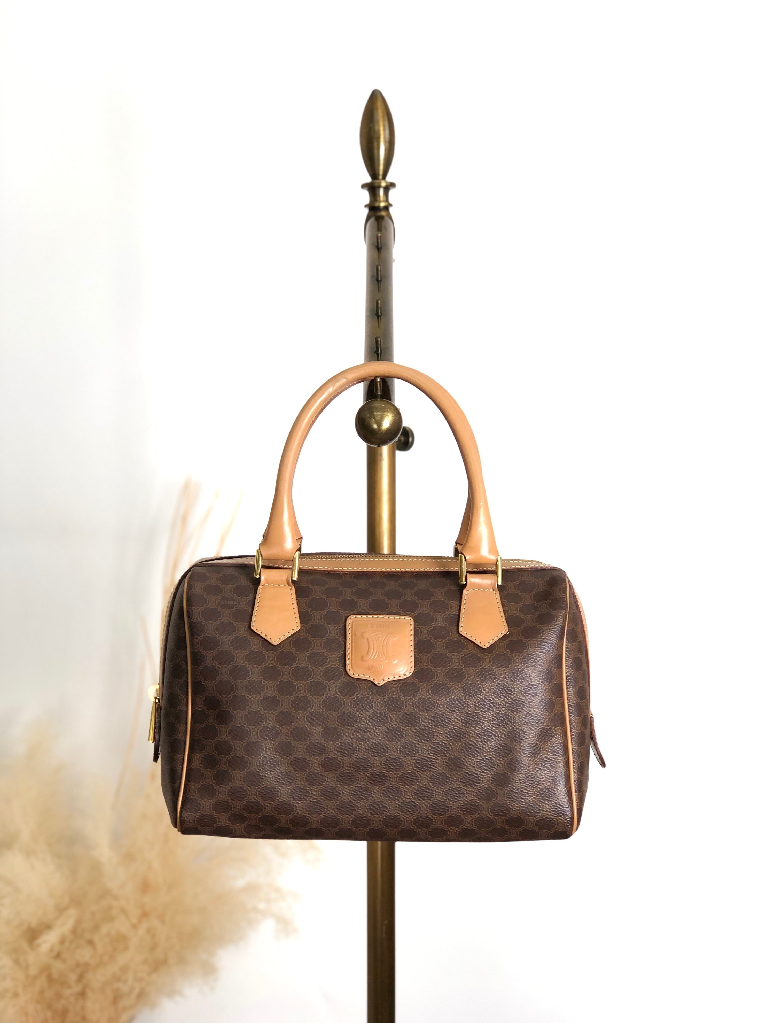 オールド　セリーヌ　マカダム柄　トリオンフ　ミニボストン　PVCレザー　ブラウン CELINE / セリーヌ マカダム柄 トリオンフ ミニボストンバッグ（PVC