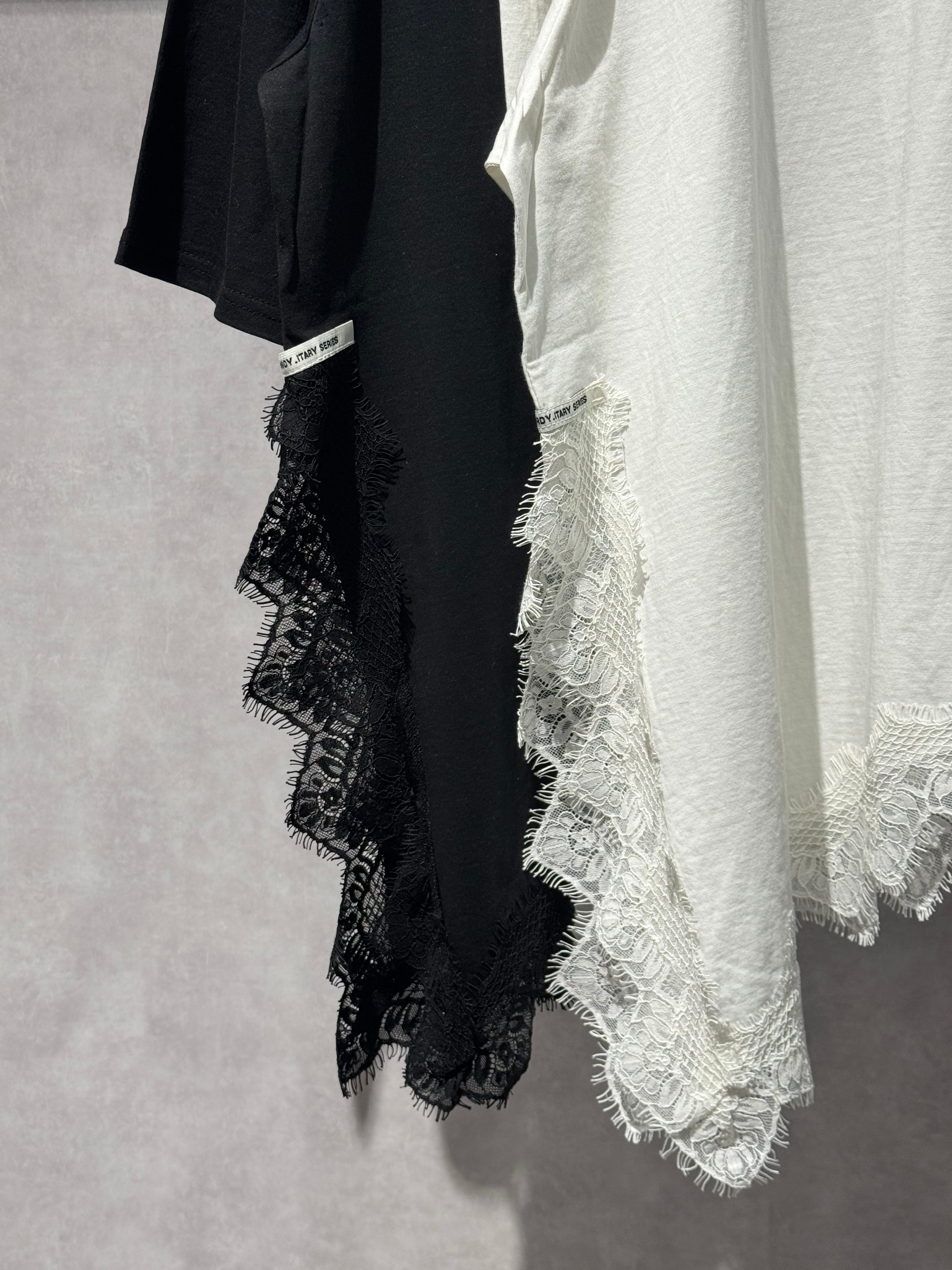 lace trimming asymmetry T-shirt