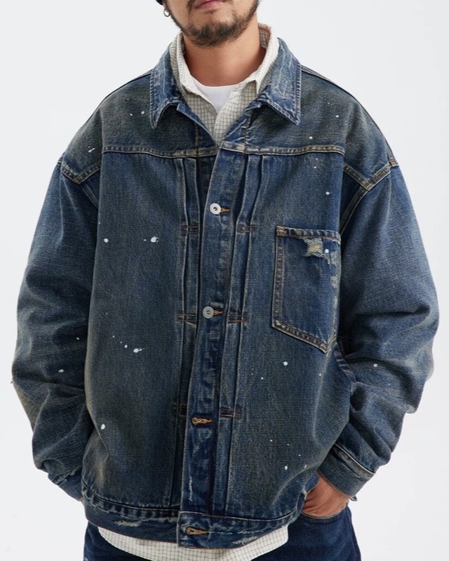 Damaged Processing Wide Denim Jacket 　x00864