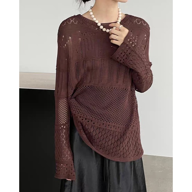 透かし編み ニットプルオーバー　0241