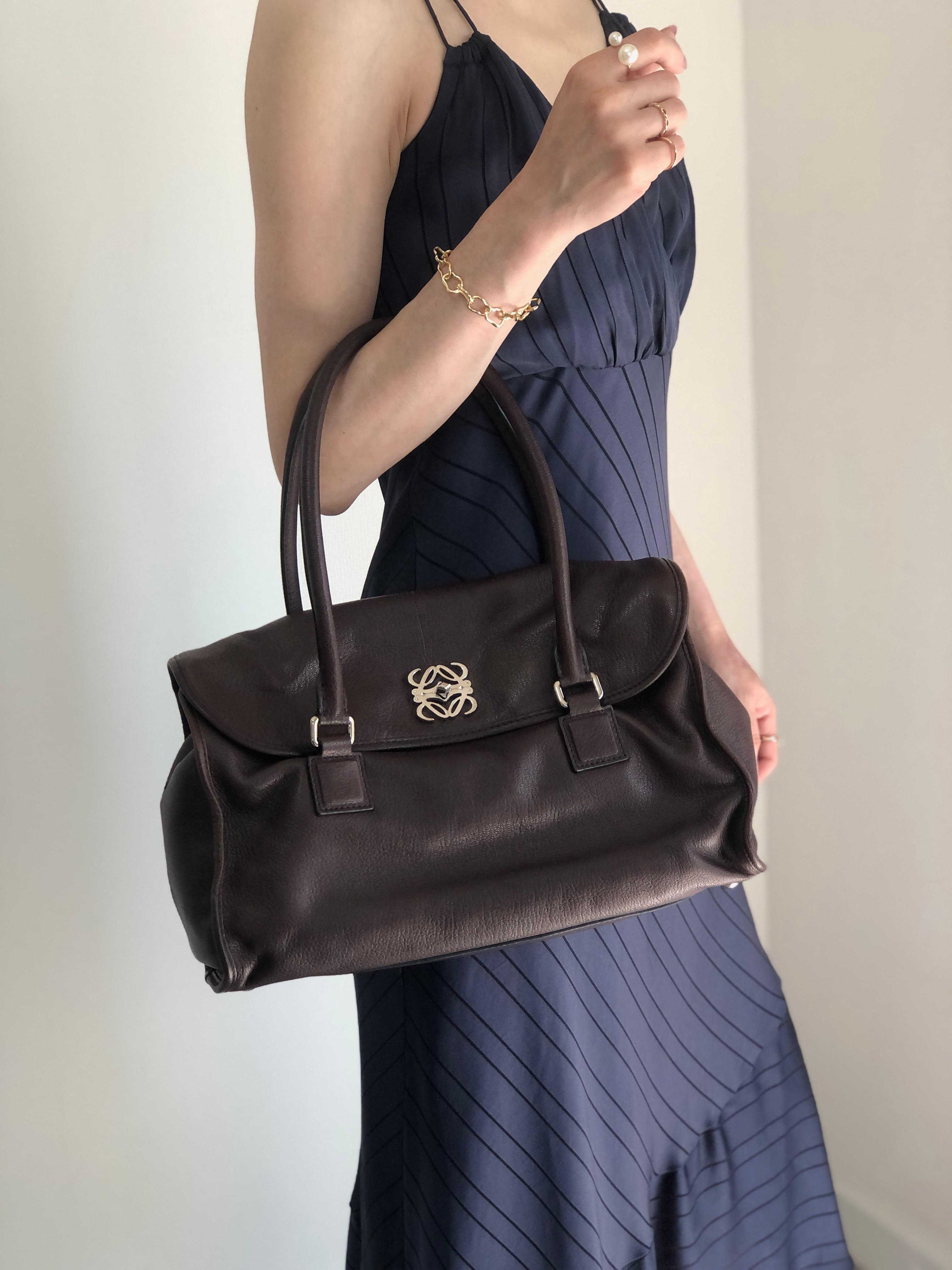 LOEWE ロエベ ADA ハンドバッグ ブラウン アナグラム レザー フラップ ボストンバッグ vintage ヴィンテージ オールド ekmjjs