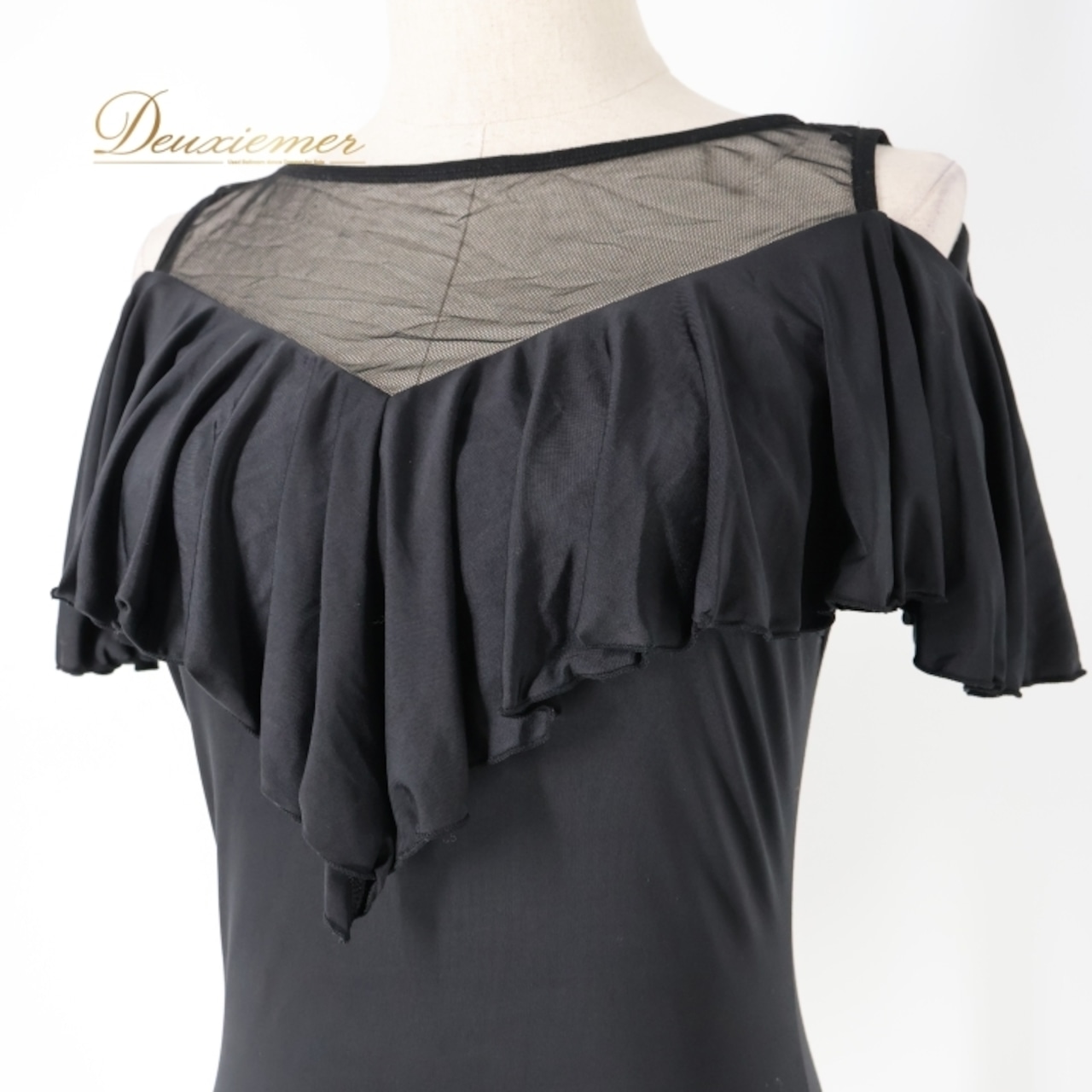 社交ダンス 衣装 トップス ブラウス ブラック系 チャコット Chacott 黒 無地 シンプル 練習 レッスン フリル 伸縮 ストレッチ メッシュ生地 日本製 透け感 上品 ダンス衣装 イベント ステージ かわいい オールブラック