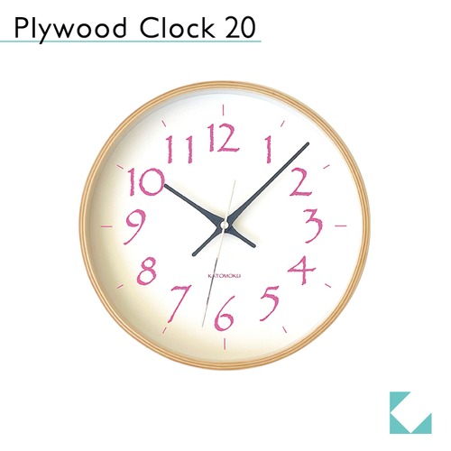 KATOMOKU plywood clock 20 km-119LP 掛け時計 ライトピンク