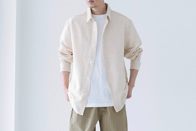 COTTON LINEN CHAMBRAY - REGULAR COLLAR LONG SLEEVE SHIRT : 綿麻シャンブレー - レギュラーカラー長袖シャツ