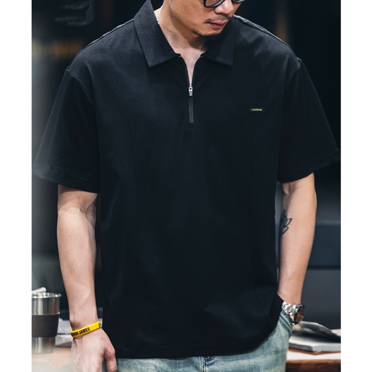 Half Zip Short Sleeve Shirt Box Silhouette ◇2color H0299