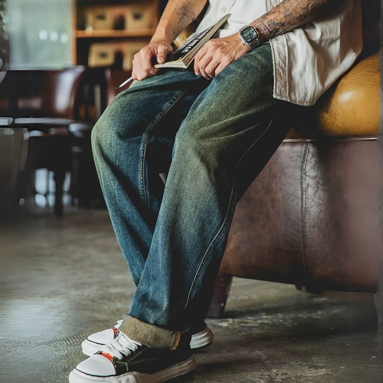 ヴィンテージ ウォッシュデニム ワイドレッグパンツ 00503