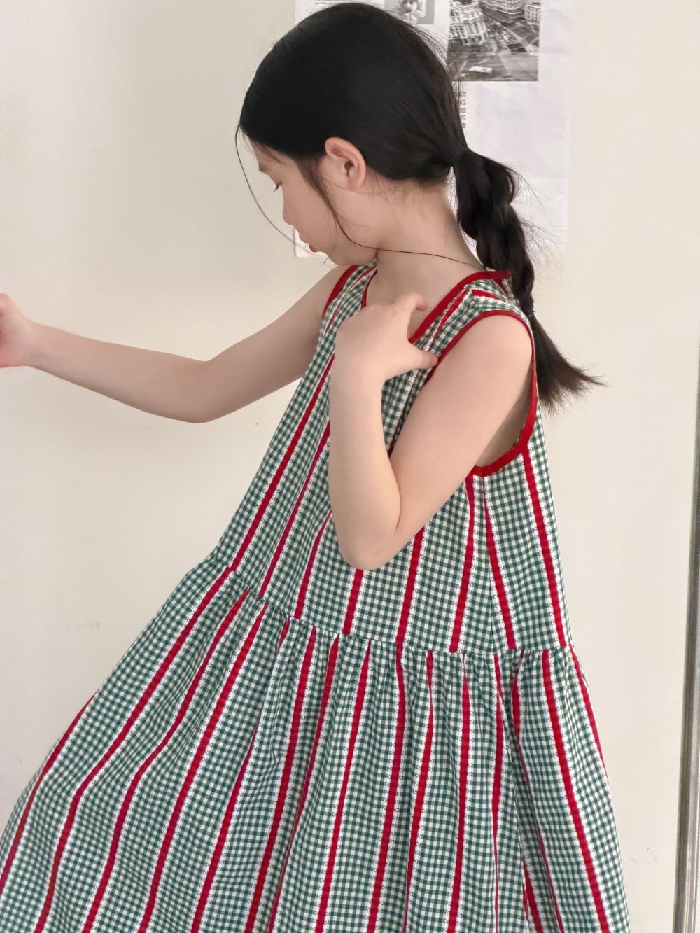 レトロチェックマキシワンピース（チェック柄）KMAI｜ノースリーブ