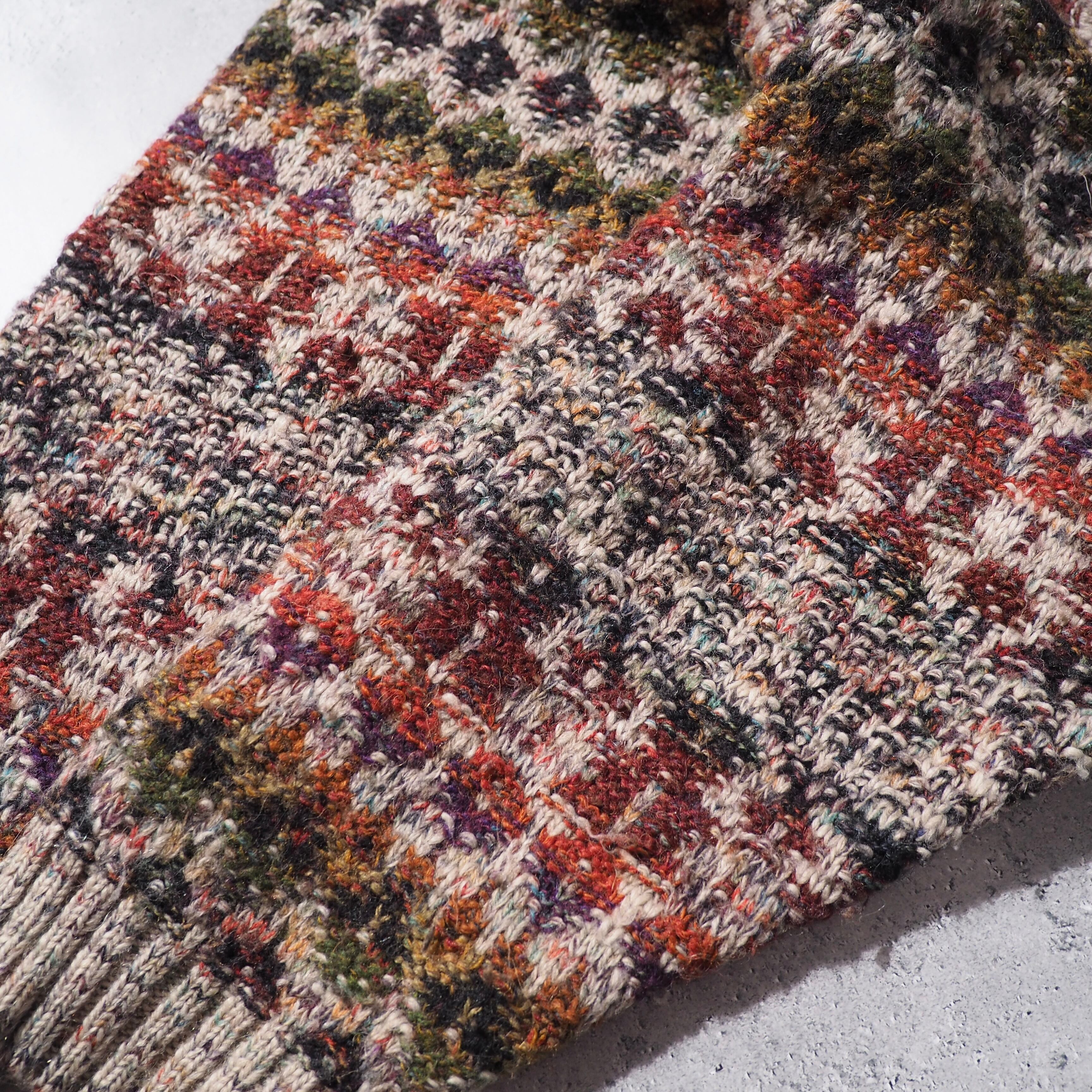 ” 極彩 ” Richly multi color plain weave vintage loose knit cardigan