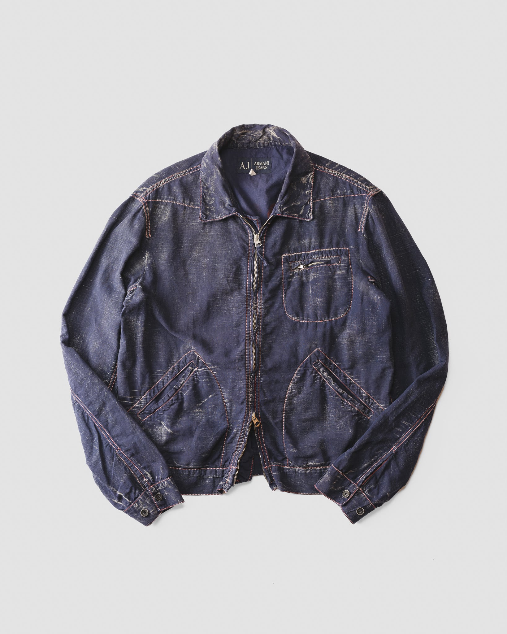 1990's] “ARMANI JEANS” Indigo Hemp Coating Jacket (Made in Italy