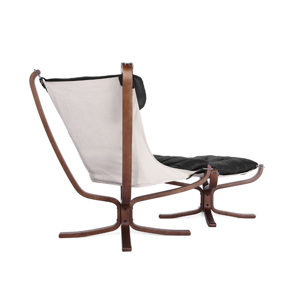 Falcon Chair Wood Frame Ottoman Set Oil-leather Black / ファルコン