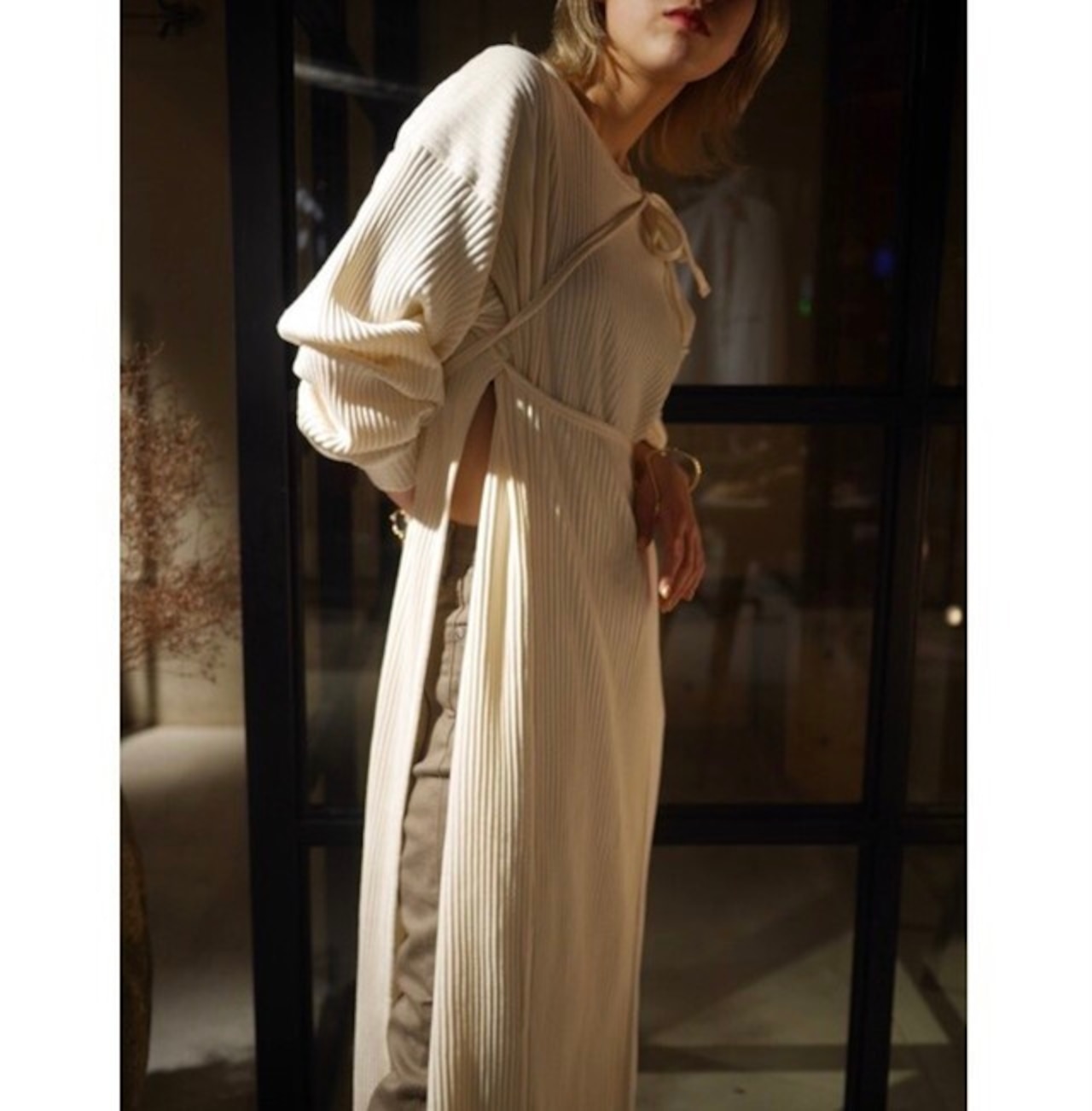 Baserange / SHAW LONG SLEEVE KAFTAN - FLEECE RIB - (Off White 
