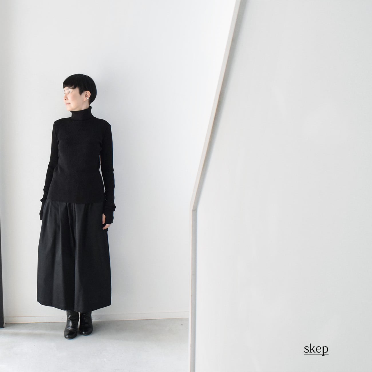 ワイドパンツ（ショート）：黒［PT03HPBK］ | skep-online shop