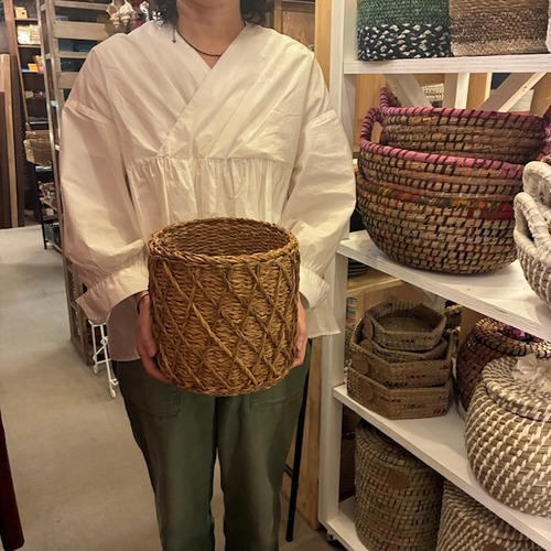 Bangladesh  Sea glass&Jute basket Storage 　バングラディッシュ　シーグラス＆ジュートバスケット　ラティス　L　収納　カゴ　小物入れ