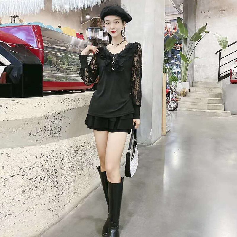 レースTシャツ シャツ ルーズトップス ロング 大きめサイズ オータム 秋物 ウィンター 冬物 ミックスインファッション47779528382