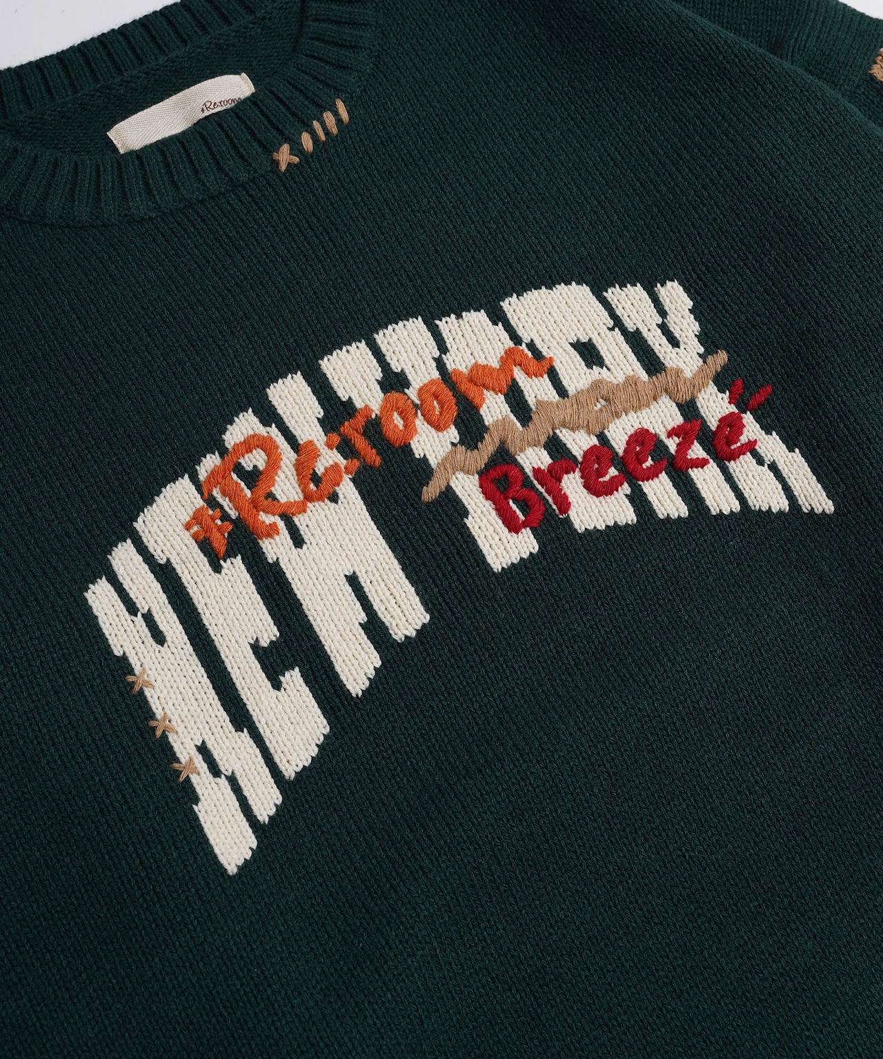 【#Re:room】HAND-EMBROIDERY BIG CREW KNIT［REK107］