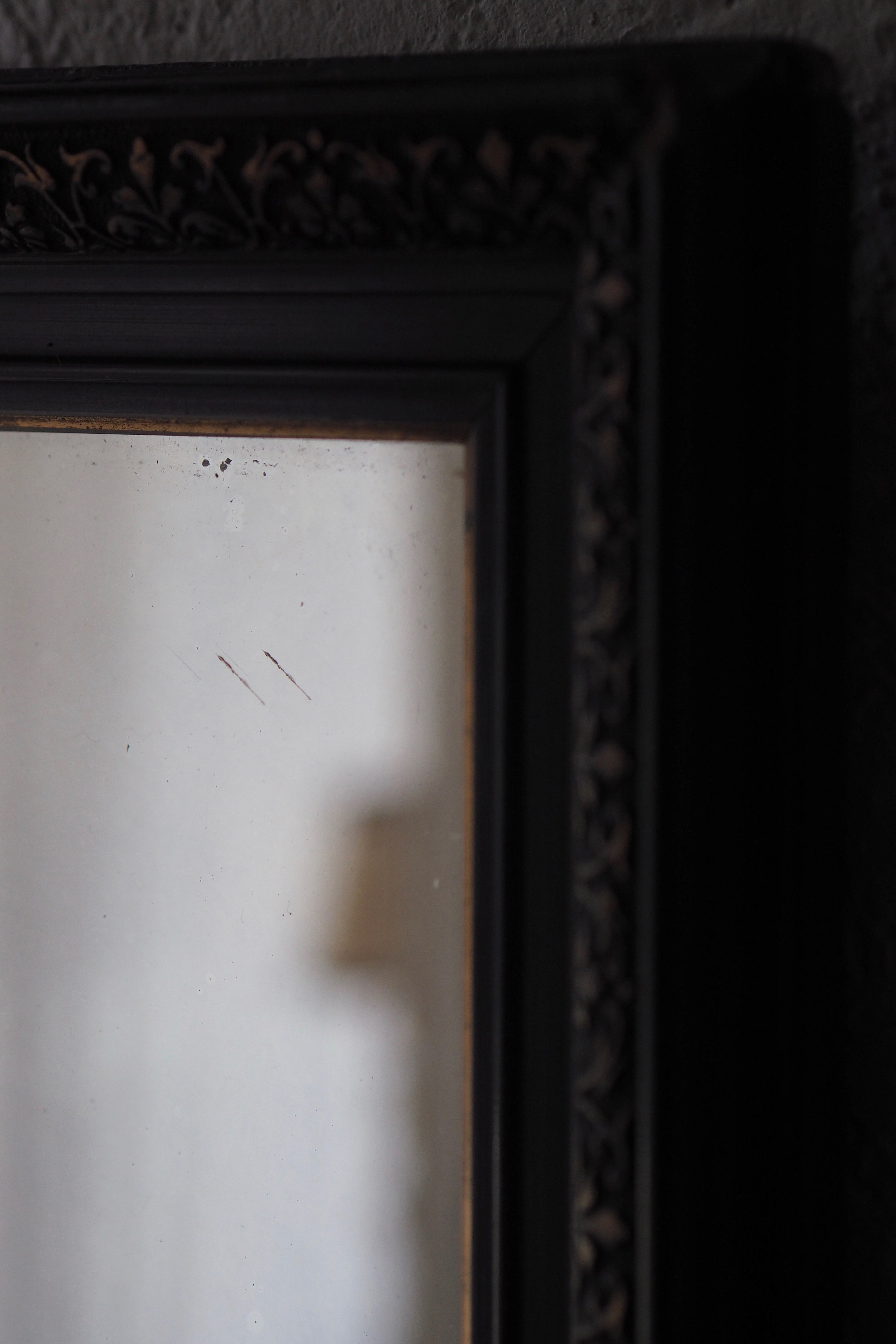 黒 ボタニカル装飾のミラー-antique black frame mirror
