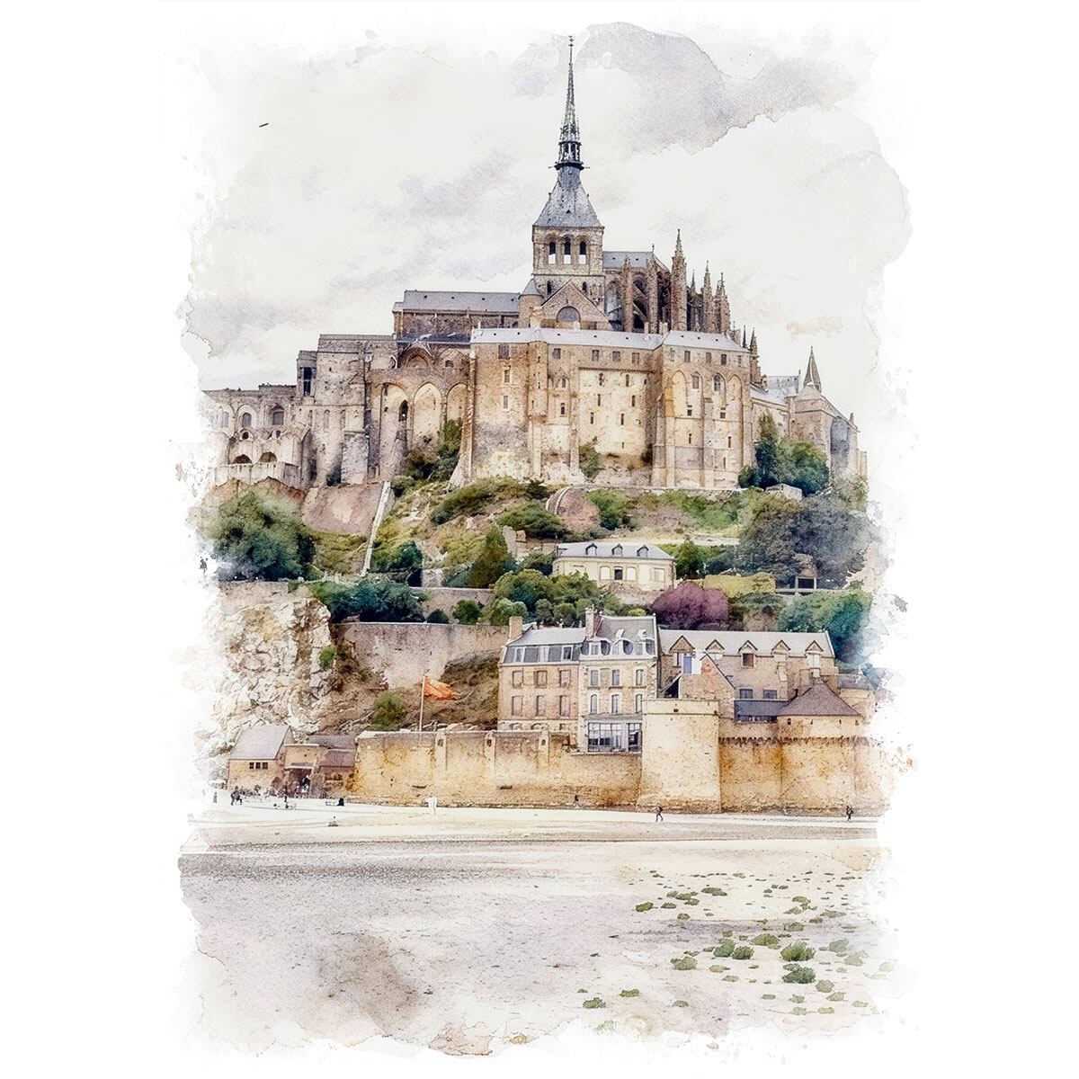 絵画 フランス 風景画(街並み) モン・サン＝ミシェル インテリアアート