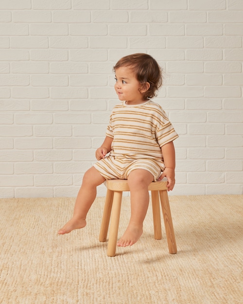 Quincy Mae - TERRY TEE + SHORTS SET / HONEY STRIPE