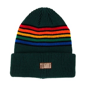 【PLEASURES/プレジャーズ】ISLAND STRIPED BEANIE ニット帽 / GREEN