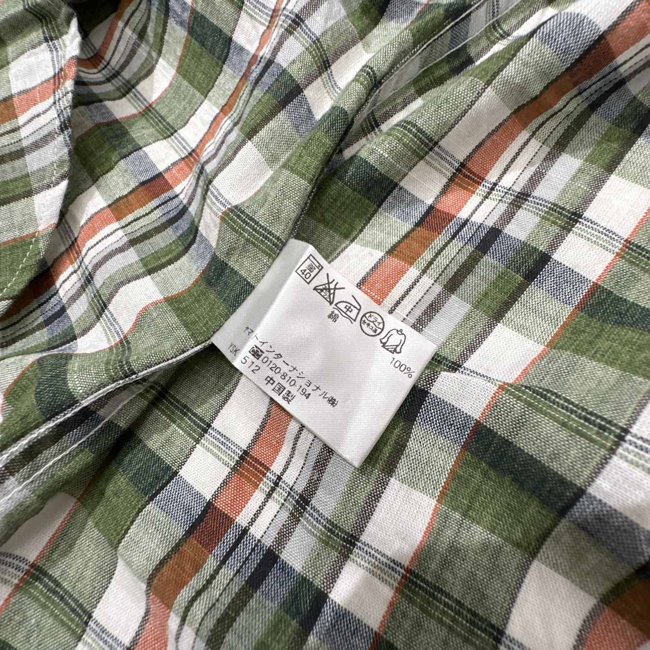 美品 Crocodile クロコダイル チェック柄 コットン 半袖シャツ サイズ L /メンズ/日本製生地/グリーン系