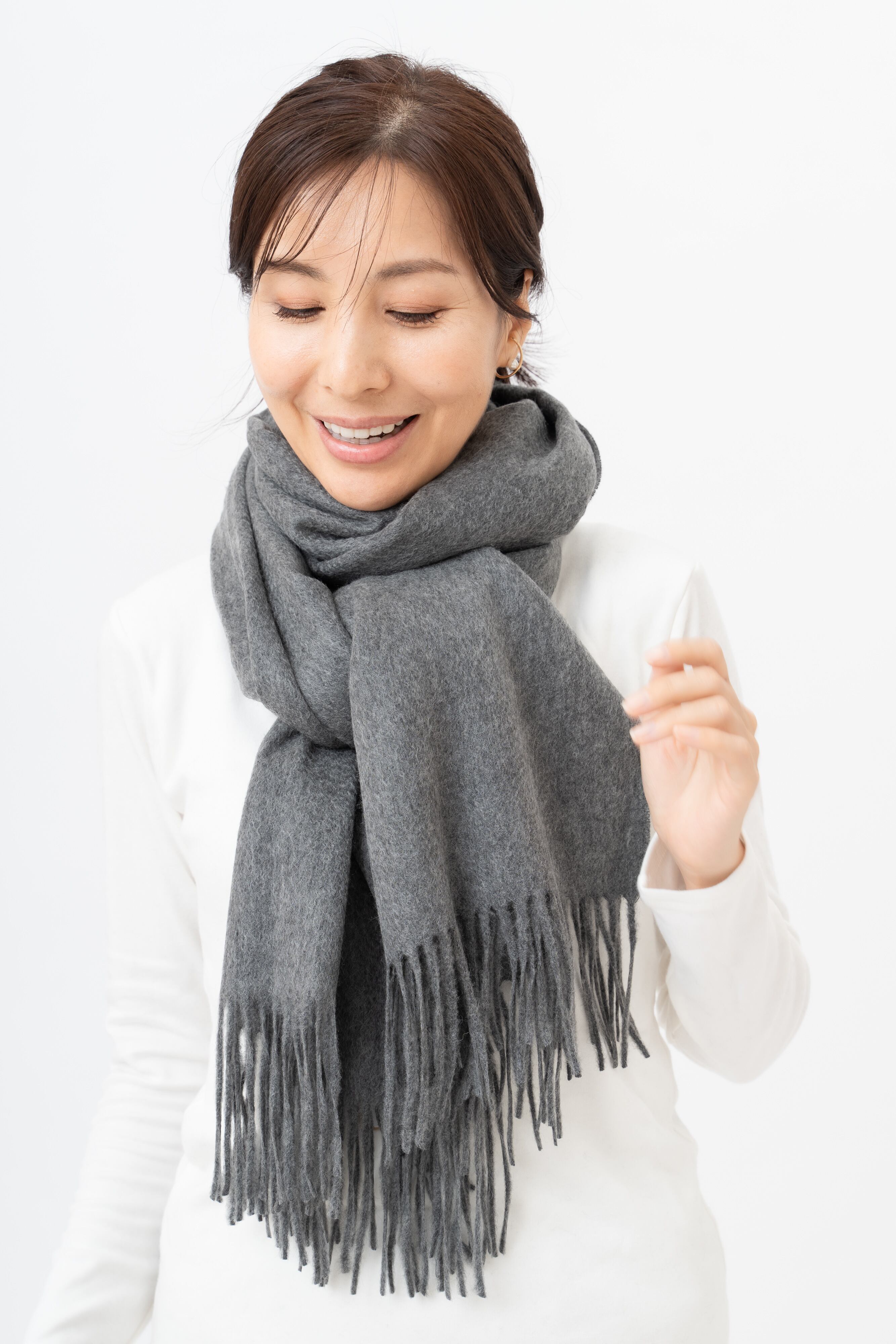 入荷確認中 Kitano - キタノ/チャコールグレー 大判ストールカシミヤ 