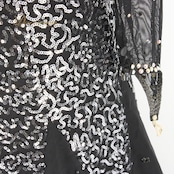 社交ダンス 衣装 スタンダード ドレス ワンピース パーティドレス レディース Sekine ブラック系 シルバー系 黒 長袖 レース チョーカー 華やか スパンコール ラインストーン キラキラ フォーマル 発表会 競技用 演奏会 社交ダンスドレス ラテン 混合 フレアスカート ティアード風 ロング丈 伸縮素材 Lサイズ 11号 ポリエステル ポリウレタン 光沢 ブラックシルバー系 シック エレガント 大人可愛い 9号トルソー参考 素敵 上品