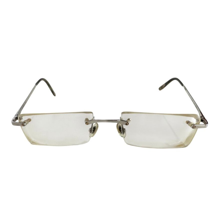 High-End ◇ Cartier Rimless Single-Point Glasses/Sunglasses C-Motif Square Silver Vintage Unisex