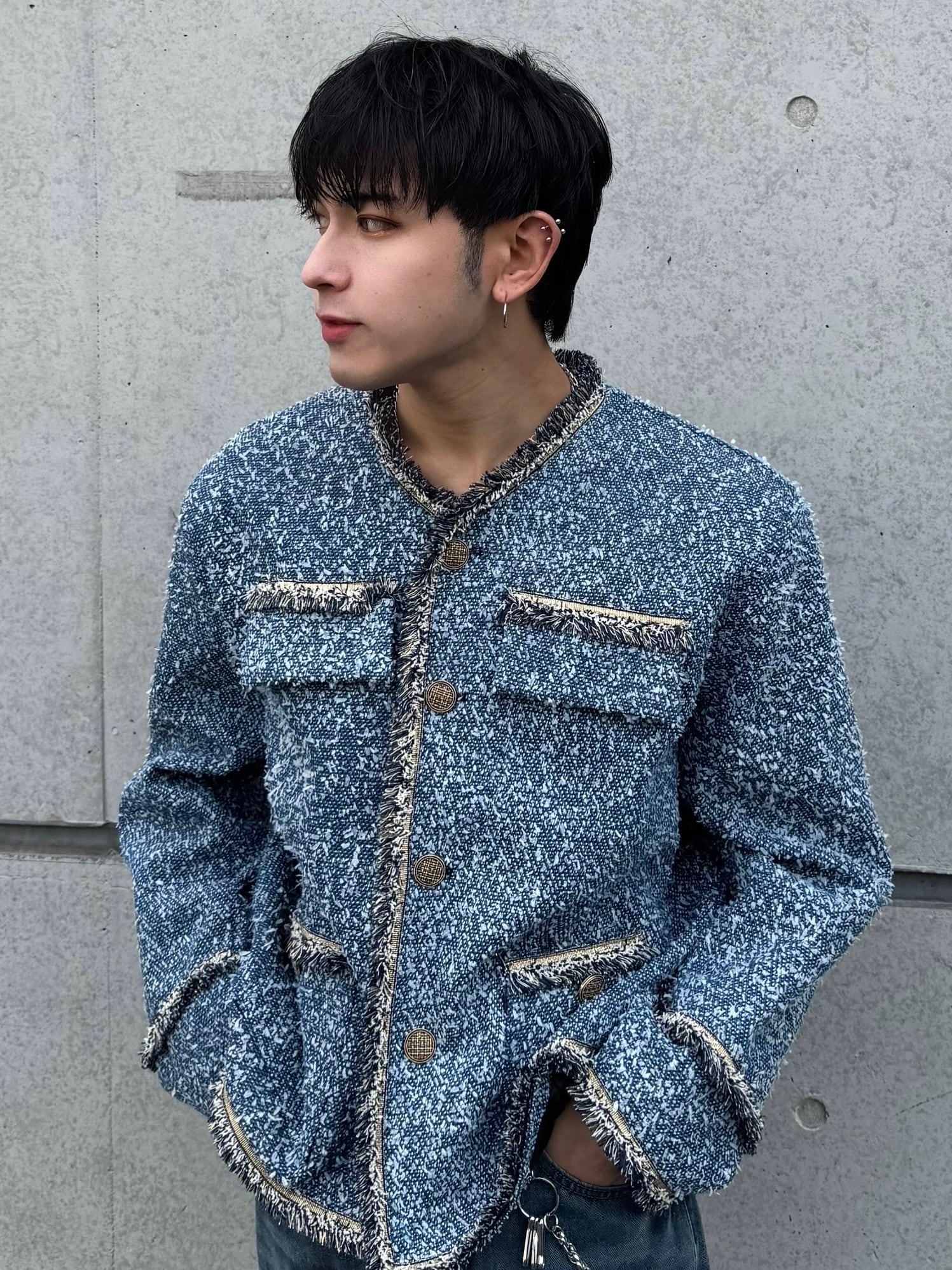 ALUDE SELECT】blue laxury tweed jacket | 【ALUDE】韓国メンズ 