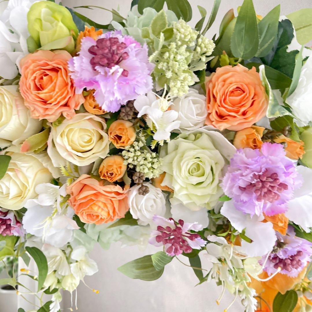 光触媒❣️特大フラワーリース♪新年を華やかにお迎え♪抗菌消臭インテリア♪造花 光触媒フラワー 流れる花姿のロングリース 62cm 華やか壁掛け