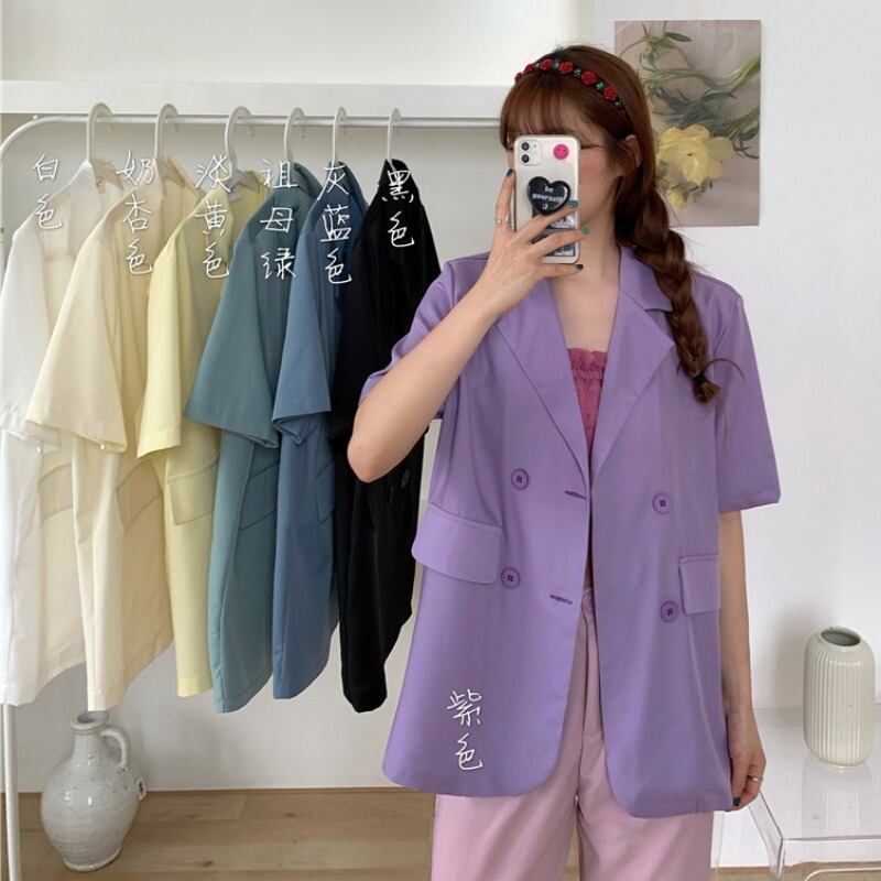 シックな新しいキャンディーカラーの野生のマルチカラーの薄いルーズで薄い半袖のスーツジャケットの女性の2020年秋冬バージョン YY-ファッション15447648918