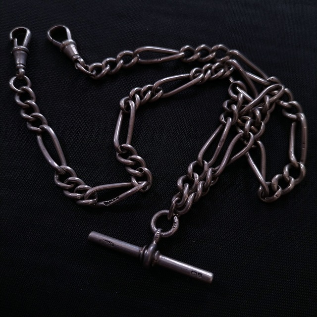 Antique Sterling Silver T-bar Double Albert Watch Chain UK 45cm