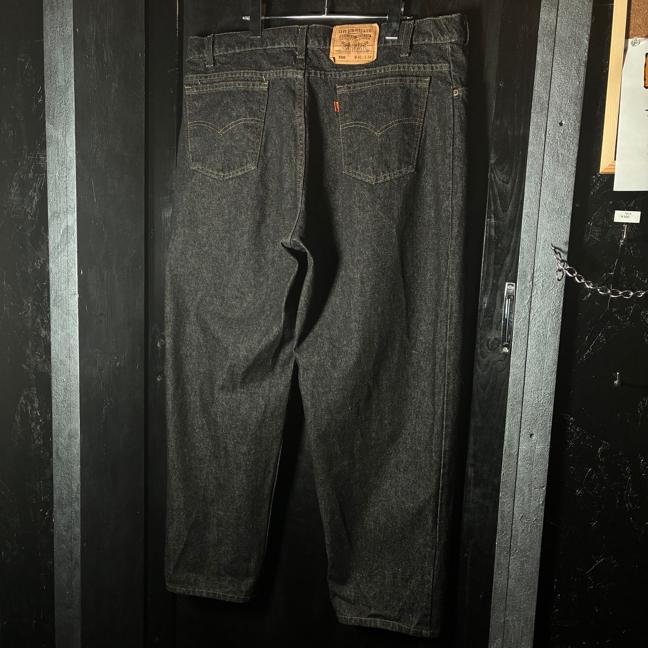 90s USA製　Levi’s 550先染めブラック　W42 極太　ワンウォッシュ　ミントコンディション