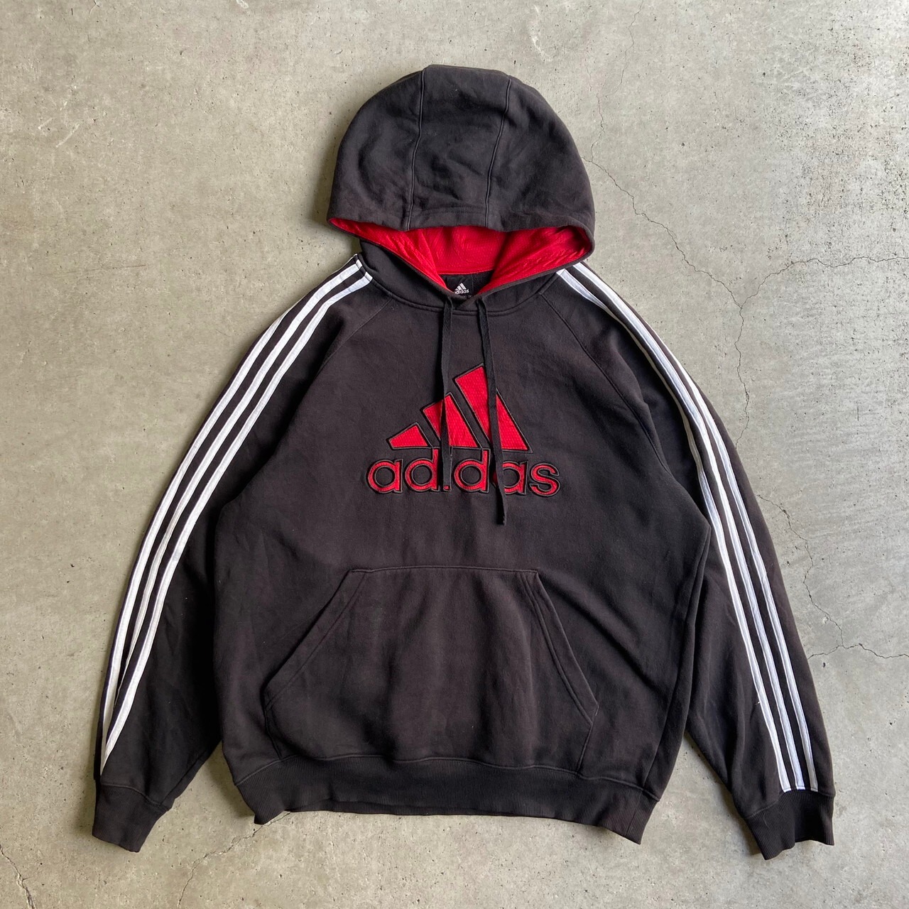 00年代 adidas アディダス ビッグロゴ 刺繍 フロントロゴ 袖ライン 