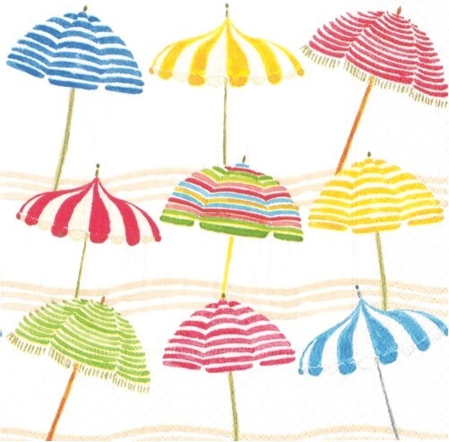 【Caspari】バラ売り1枚 ランチサイズ ペーパーナプキン Beach Umbrellas ホワイト