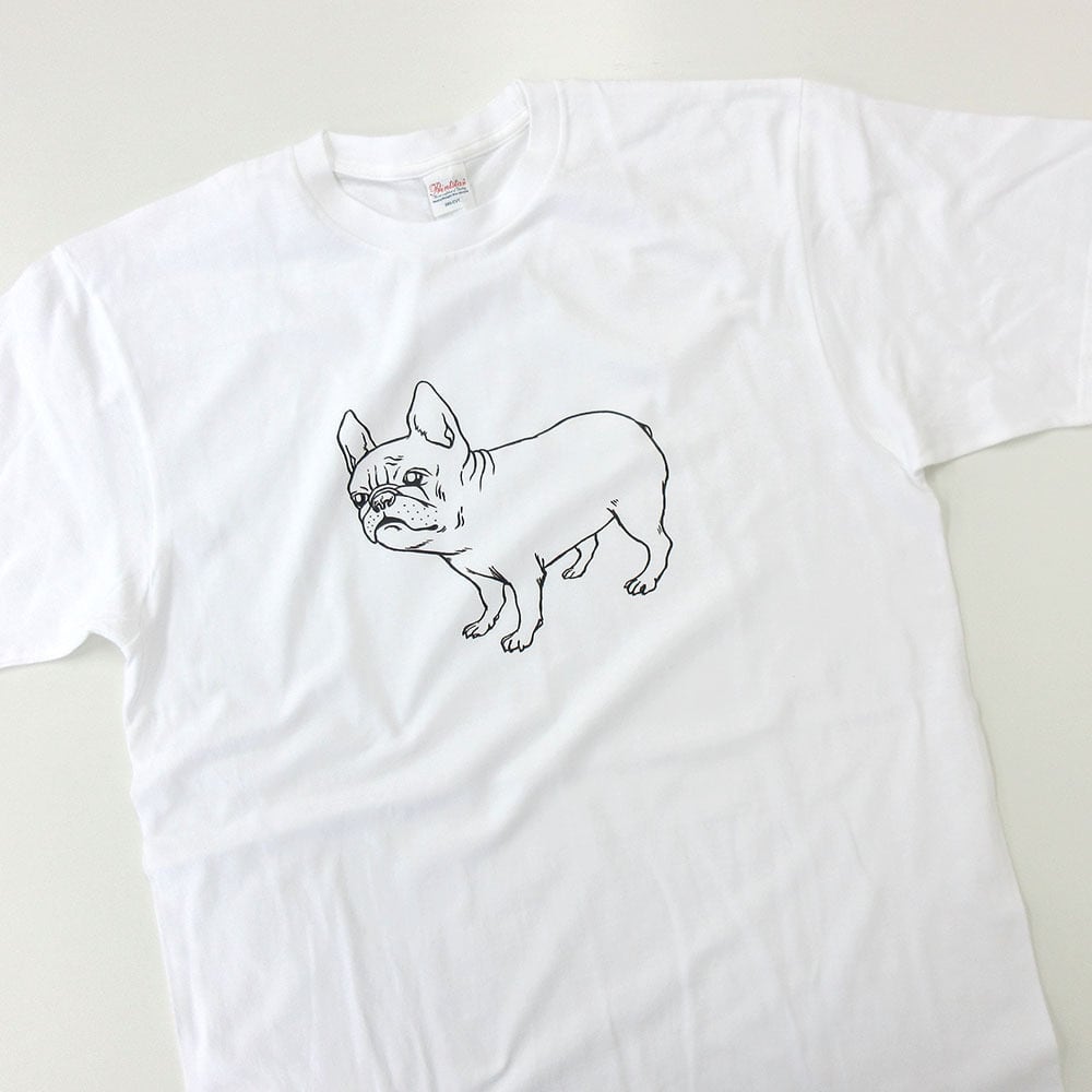 選べるデザイン フレブル 立ち姿ポーズ Tシャツ dog27 イラスト 犬 フレンチブルドッグ パイド or クリーム 夏