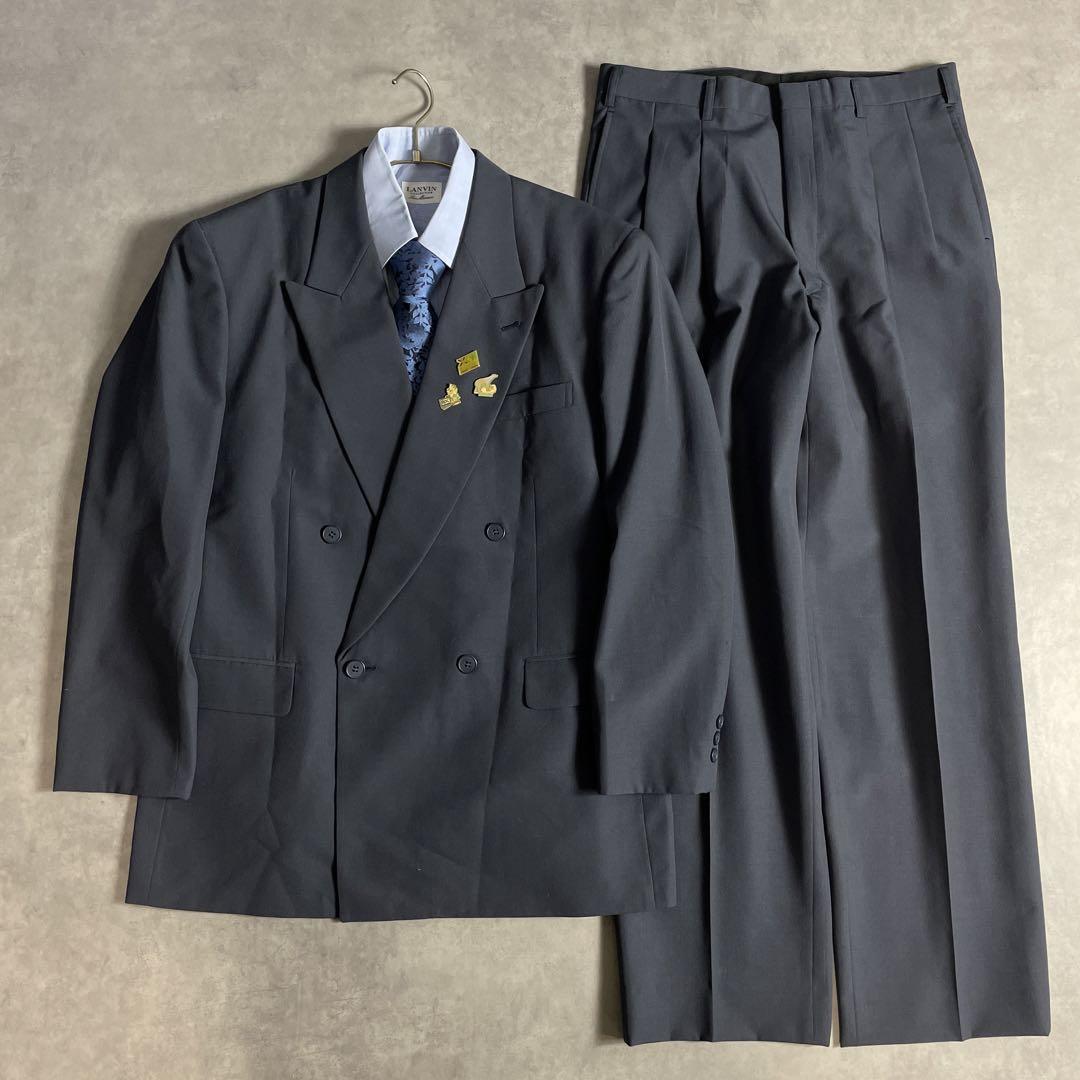 90s ヴィンテージ スーツ ダブル セットアップ ピンズvol.101 紺青