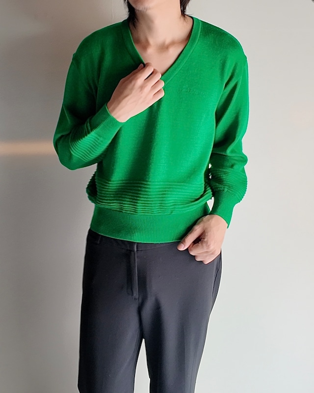 【BALENCIAGA】green v-neck wool knit