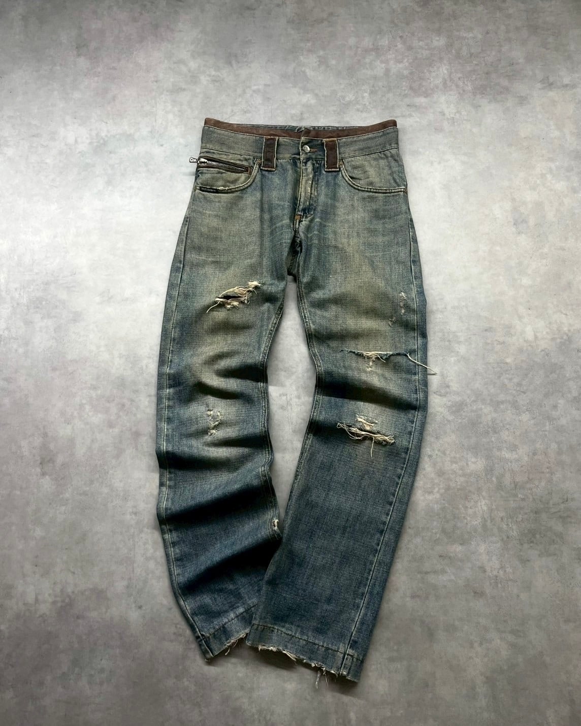 00s DOLCE&GABBANA Leather Piping Damage Denim Pants ITALY製 | VOLAR