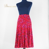 【美品 日本製 社交ダンス衣装】パープル Chacott チャコット スカート 花柄 ストレッチ 伸縮 レッスン パーティ ピンク ゴム