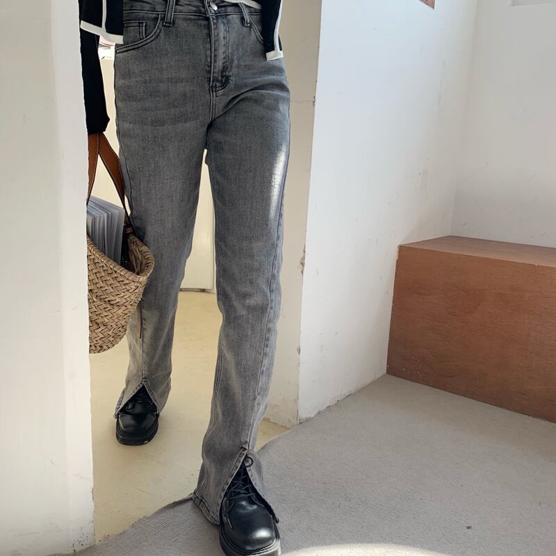 スリムジーンズ ハイウェストパンツ ロングスプリングレディース レッド 春物 ビッグFスモールZ韓国20662501535