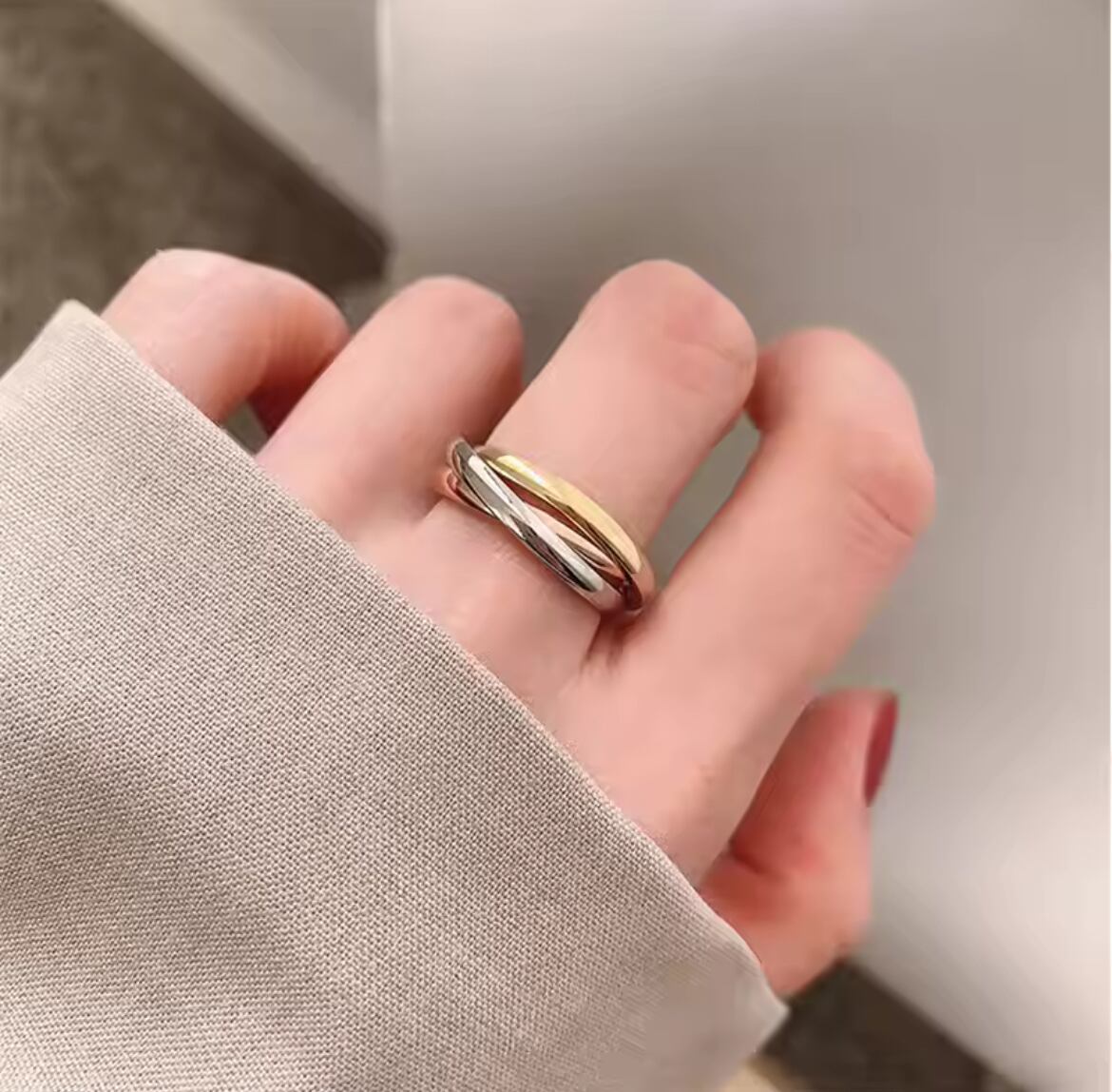 金アレ対応 シンプルカラー重ね付け風トリプルリング (0673)