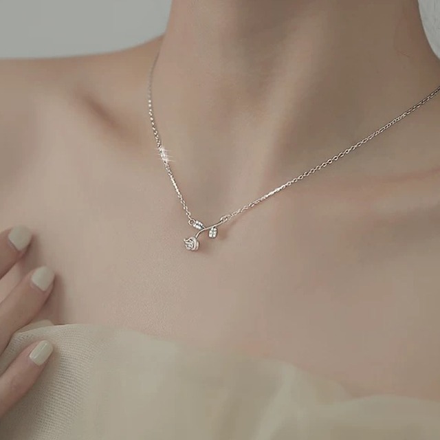 Small rose silver delicate necklace【L22AW0015】
