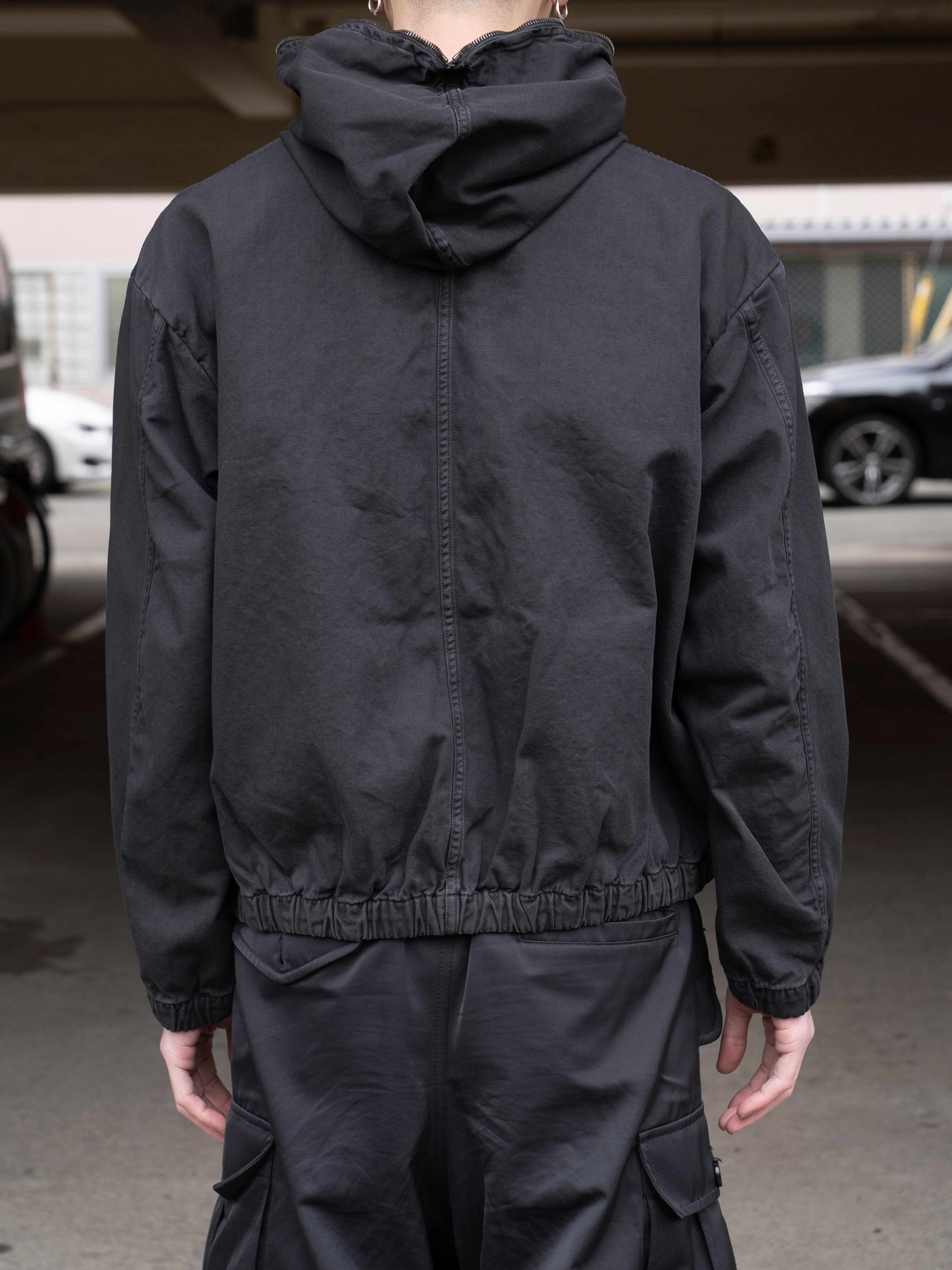 GABRIELA COLL GARMENTS THIN CANVAS HOODED ZIPPER JACKET BLACK S12