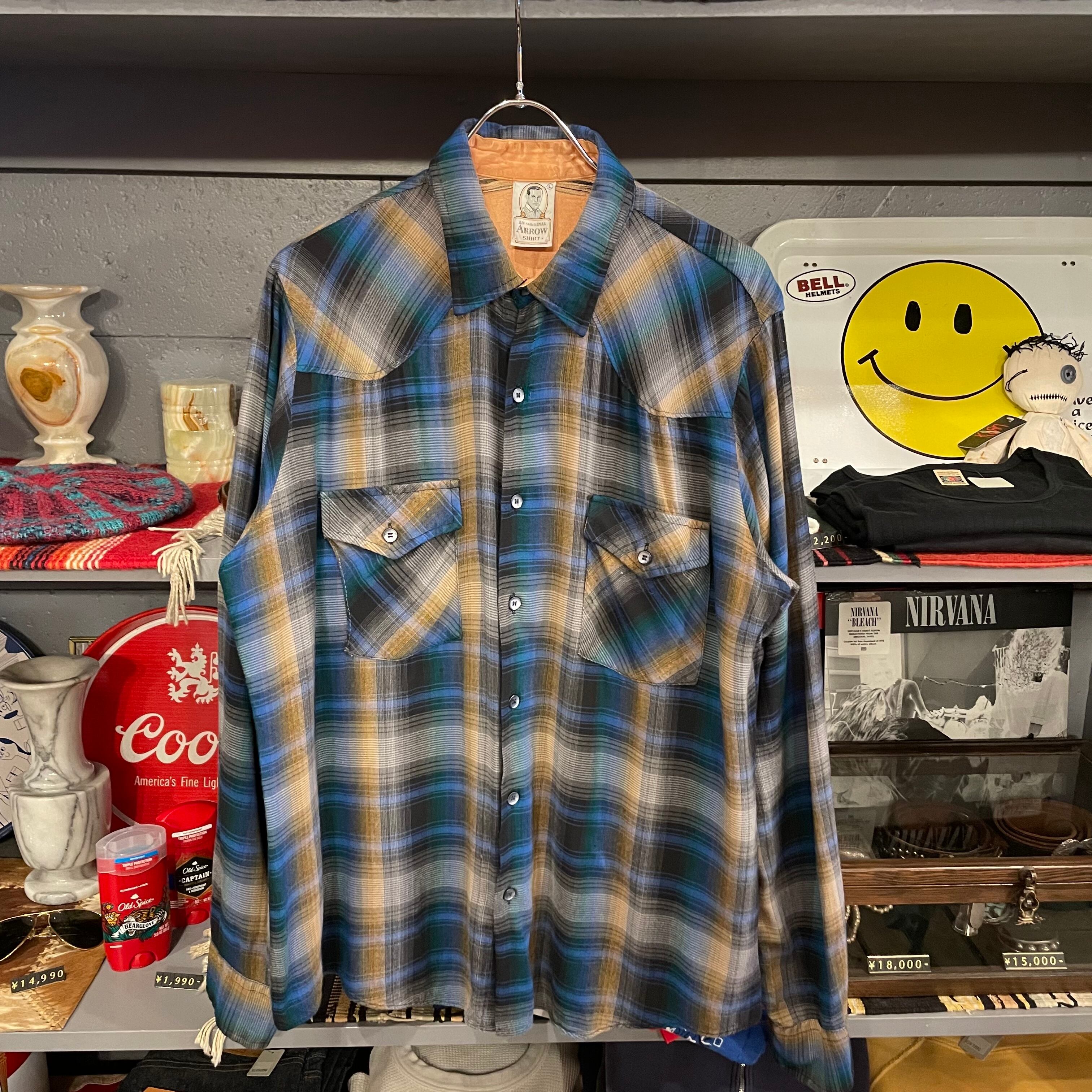 80s ARROW Ombre Plaid Rayon Shirt | VOSTOK
