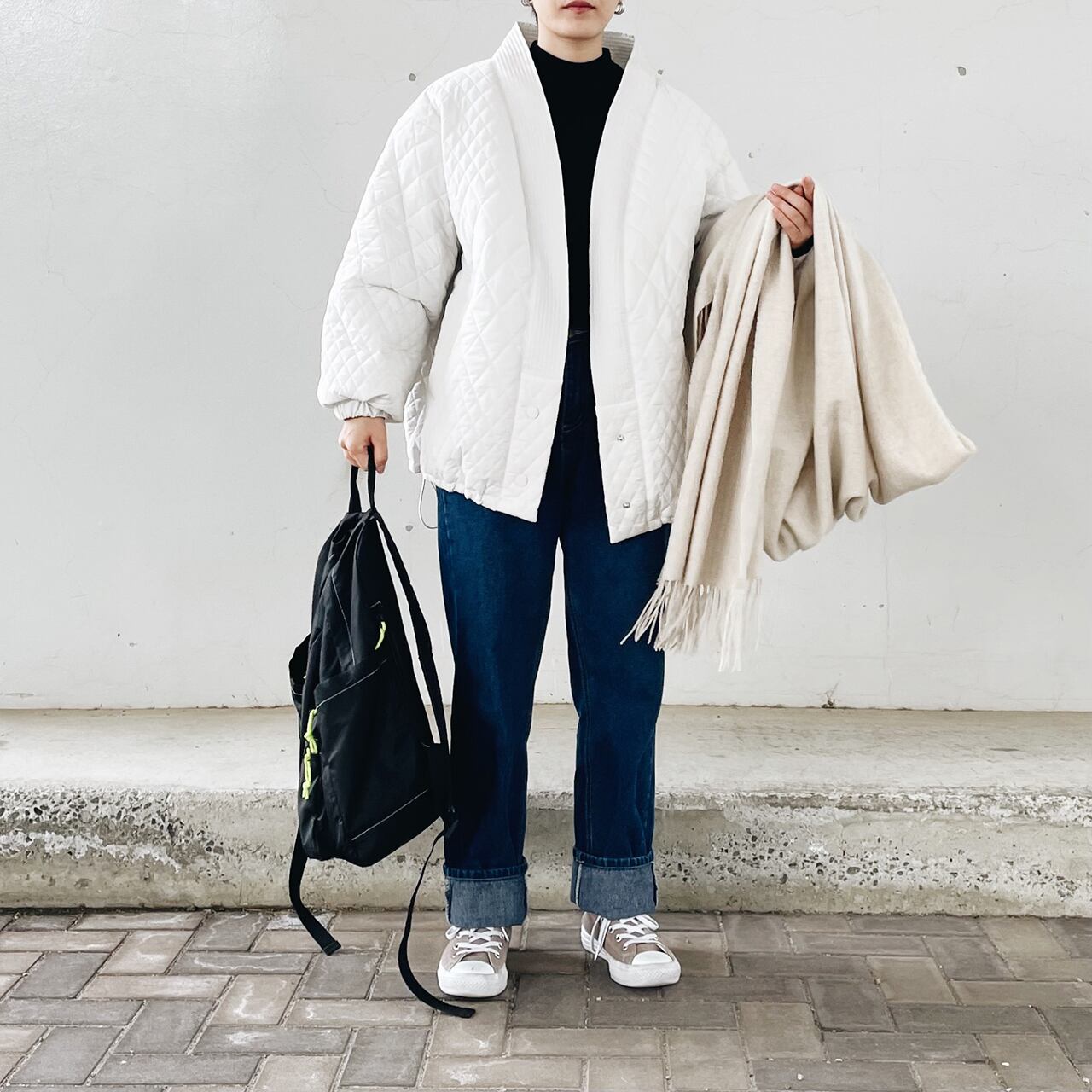 Quilting volume sleeve coat (offwhite)