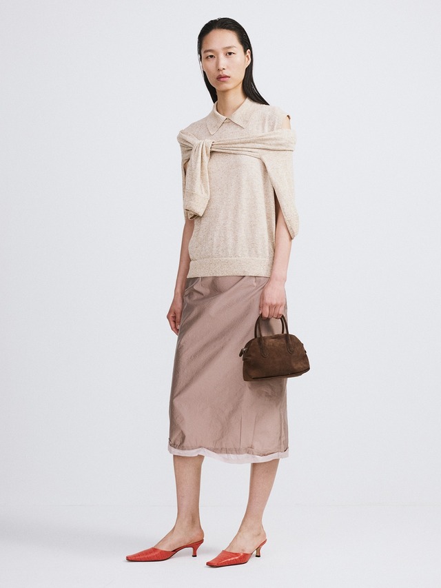 [RECTO][WOMEN] LAYERED DETAIL MIDI SKIRT (SEPIA BEIGE) 正規品 韓国ブランド 韓国通販 韓国代行 韓国ファッション レクト 日本 店舗