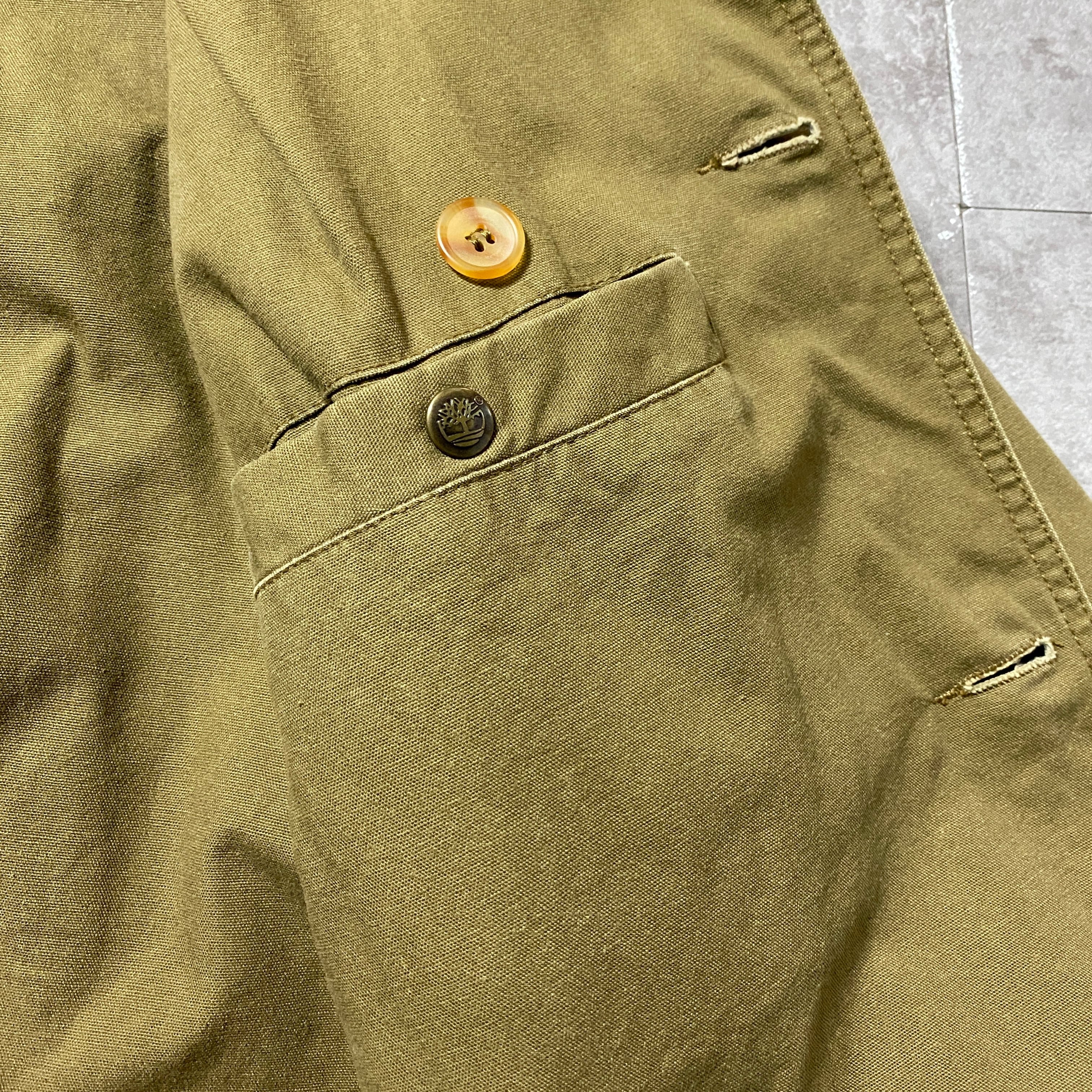 90's Timberland ティンバーランド レザー襟 メタルボタン ミドル丈