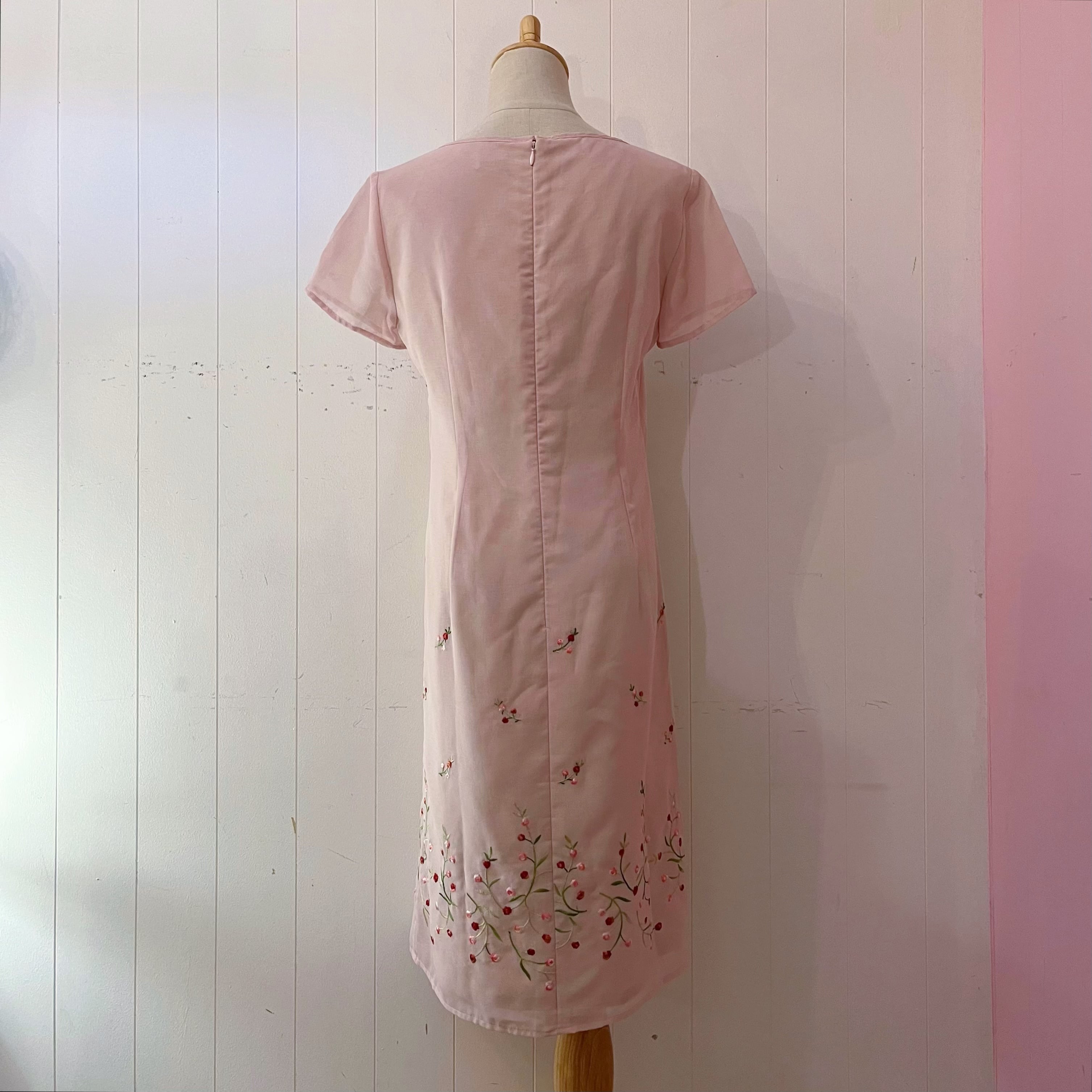 flower embroidery pink sheer one-piece