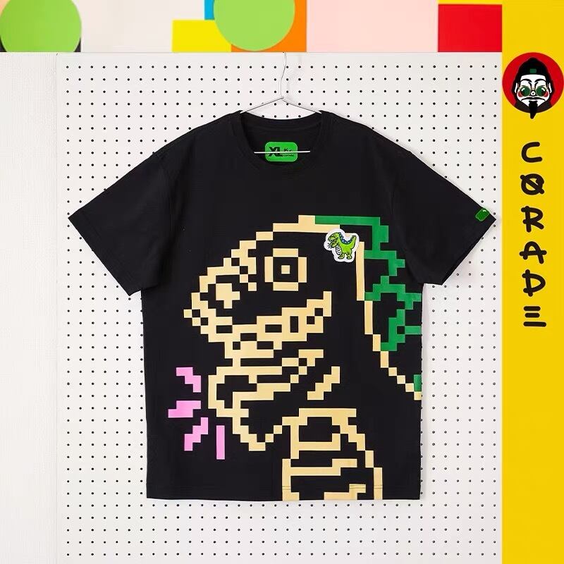【予約販売商品】SorsorTシャツ 21年新作Corade 黒カーキ格子柄　恐竜Tシャツ 　メンズ・レディース・ユニセックス